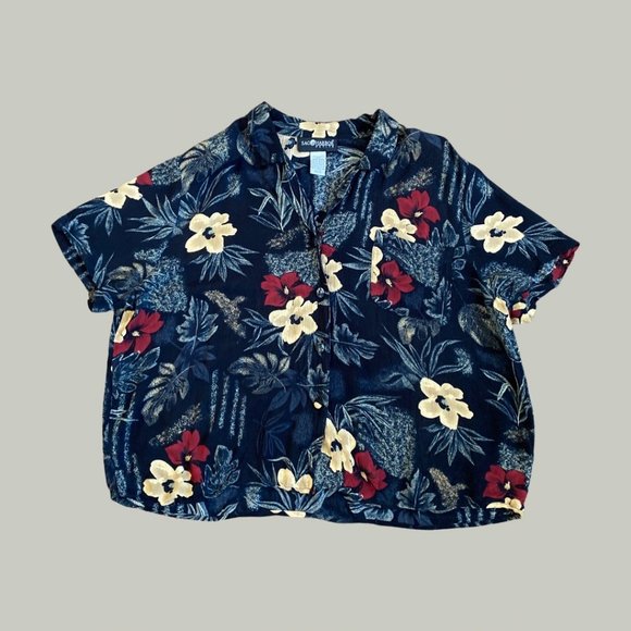 Sag Harbor Petite Black Floral Button Front Blouse - Picture 2 of 6